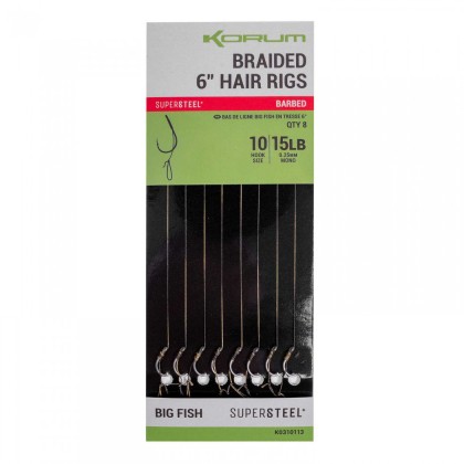 Поводки Korum Big Fish Braided Hair Rigs Barbed 15cm